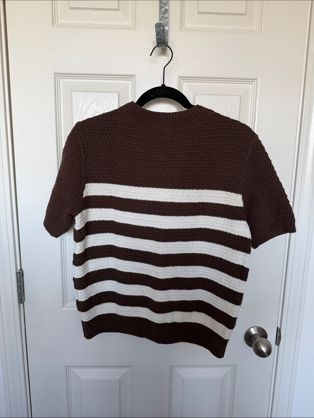 LOFT Brown and White Striped Short Sleeve Knit Top - Picture 3 of 3